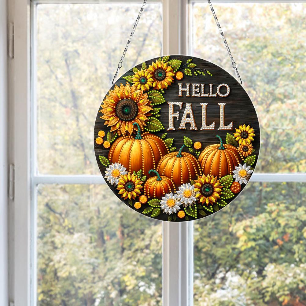 Fall Theme 2D Flat DIY Special Shape Rhinestone Diamond Art Window Pendants Diamond Painting Set DIY Home Decor Hanging Charm