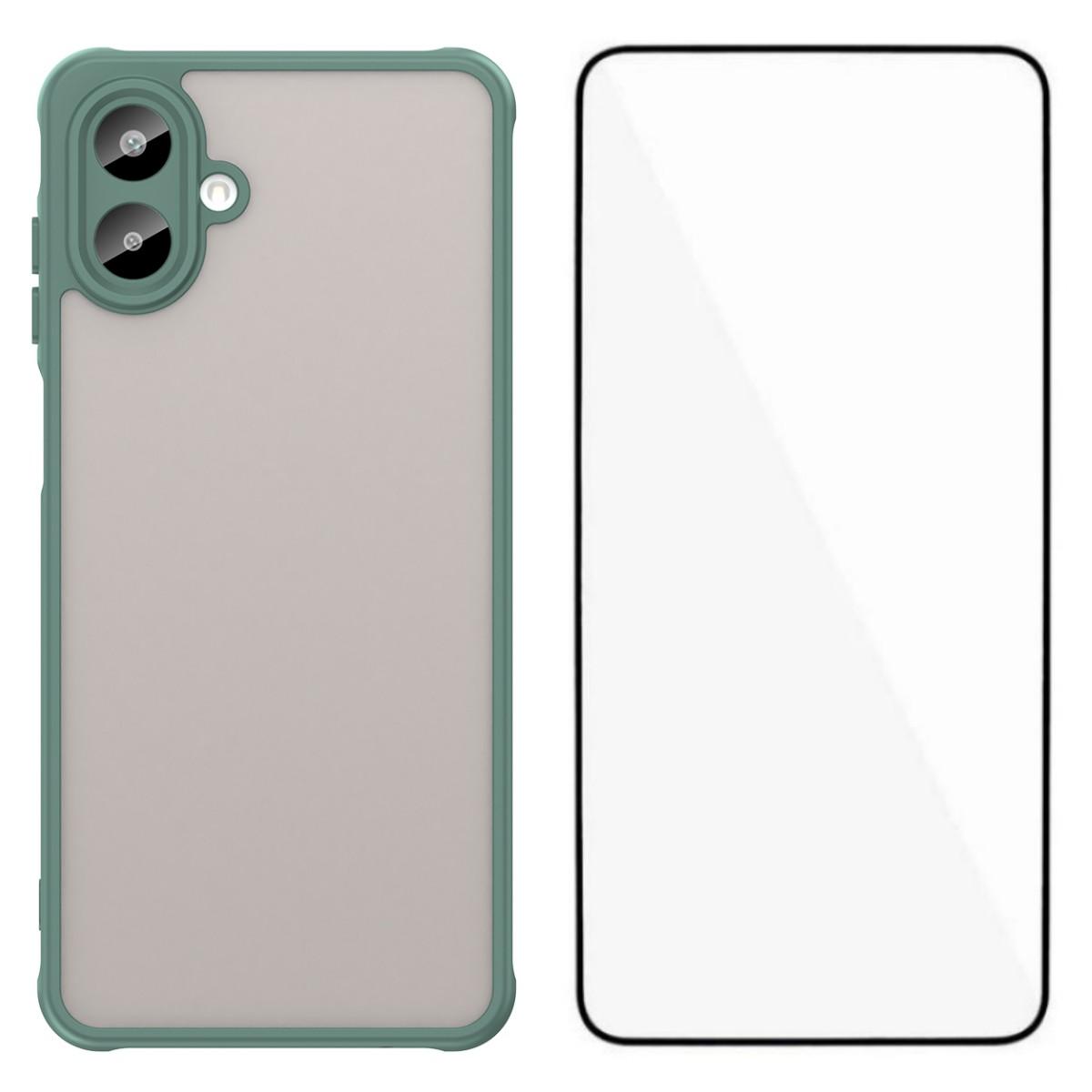 

Чехол для Samsung Galaxy A07 4G с защитной пленкой WANLONFENG FD Series Skin Touch TPU PC Задняя крышка для телефона Green