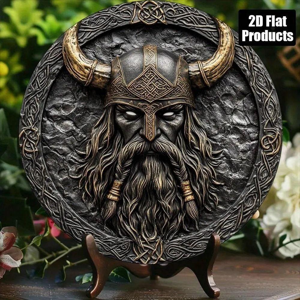 Round Metal Poster, Retro Embossed Viking Shields, Home & Garage Decor