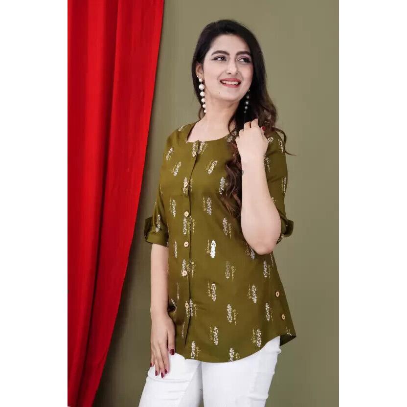 Women Casual Regular Sleeves Printed Top Kurta Indian Pakistani Top Tunic Dress VF-1899