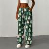 Women's Casual Fashion Printed Elastic Waist Loose Straight Leg Pants With Rope