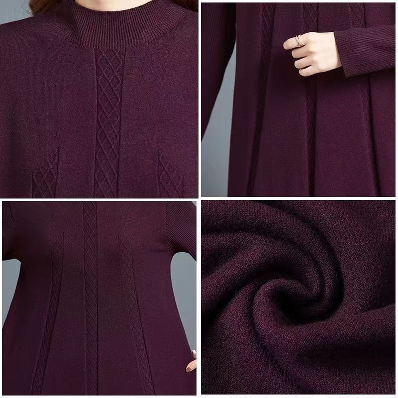 Long Knee-length Knitted Dress for Women In Autumn and Winter Solid Color Loose Plus-size Sweater Dress Half Turtleneck Sweater A-line Dress