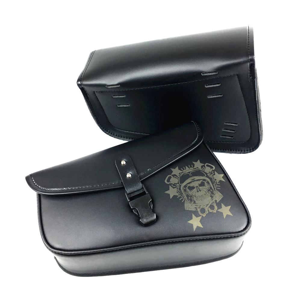 Black Skull Motorcycle Alforjes Laterais Bolsa de Ferramentas PU Couro Bagagem Alforje Bolsa