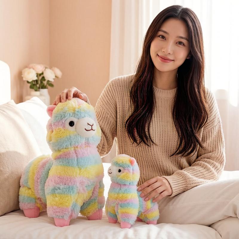 Practical Home Decor Unisex 20/28Cm Alpaca Doll Plush Toy Standing Grassland Animal Rainbow Color Plushie Birthday Gift