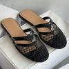 Womens Slippers Summer Outside Spring New Mesh Hollow Cooling Slippers Breathable Bag Head Flat Bottom Half Slippers