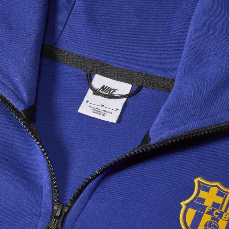 Nike F.C. Barcelona Tech Fleece Windrunner Logo Hooded Zip-Up Casual Long Sleeve Jacket Men jackets Blue FZ3957-455