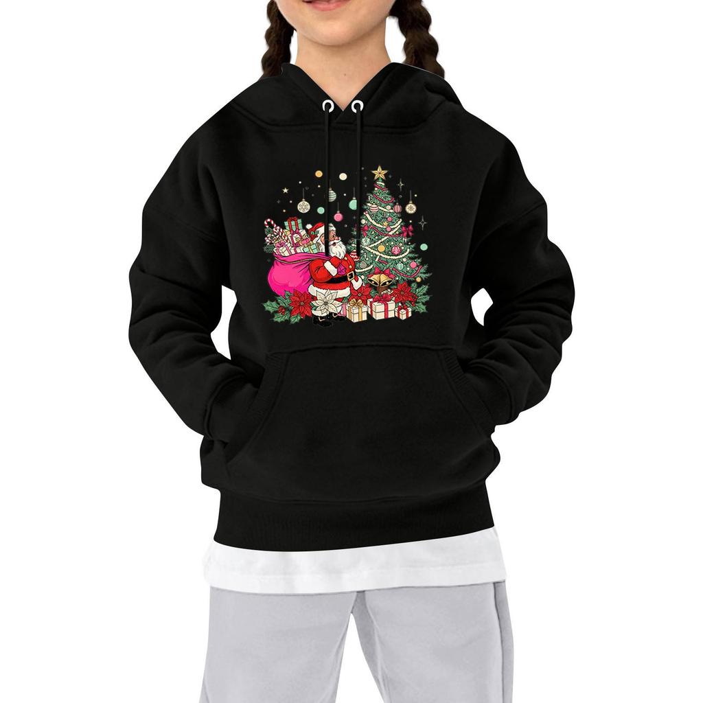 Sweatshirts For Teen Girls Hoodies Long Sleeve Drawstring Pullover Cute Printed Oversized Hoodie Christmas
