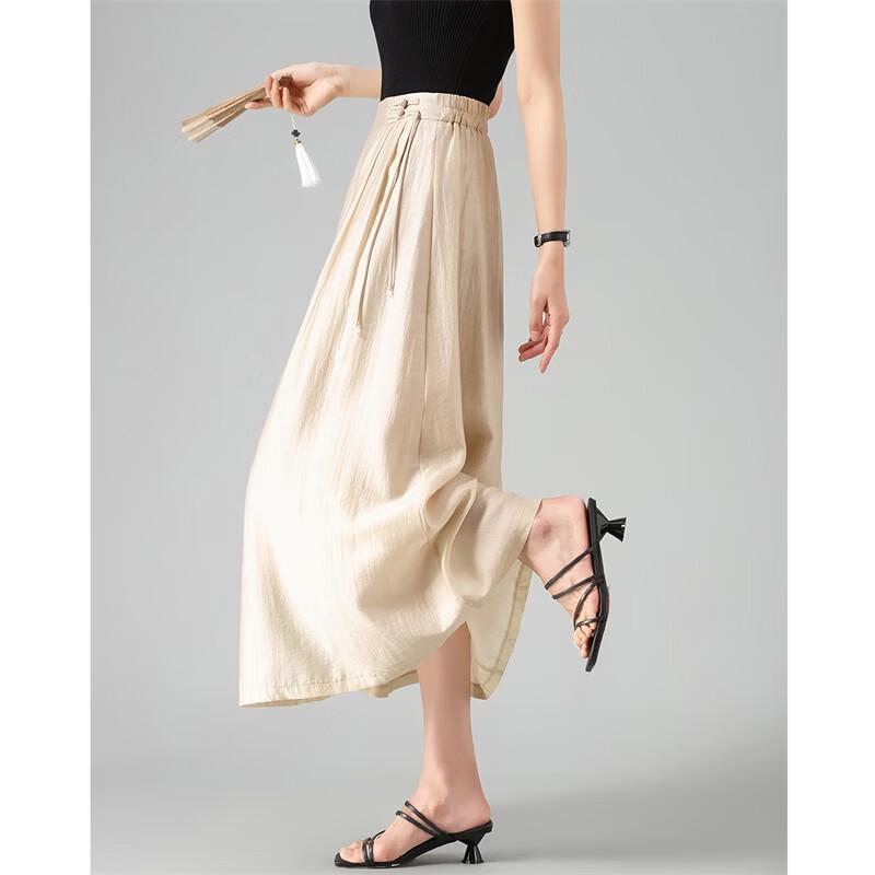 Elegant New Chinese Style Tencel A-Line Skirt