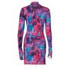 Spring and Autumn Women's Dress Fashion Sexy Long Sleeve Half High Neck Printed Slim Section Sweet and Fresh Girls Dress