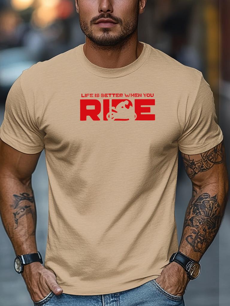 Mens Biking TShirt Life Is Better When You Ride Print Short Sleeve Round Neck Soft Oversized Dynamic Daily Wear