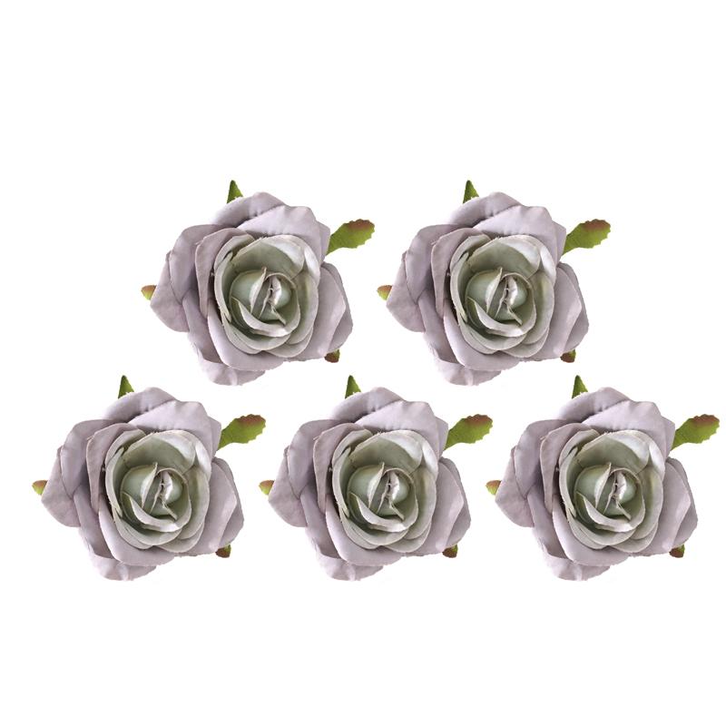 5pcs White Roses Silk Artificial Flowers Heads for Wedding Home Cake Birthday Party Decoration Fake Scrapbook Wreath Accessories