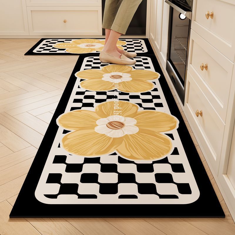 Small Fresh Flower Kitchen Floor Mat Absorbs Water And Oil, Easy To Take Care Of, Foot Mat Household Non-Slip And Dirt-Resistant Diatom Mud Floor Mat