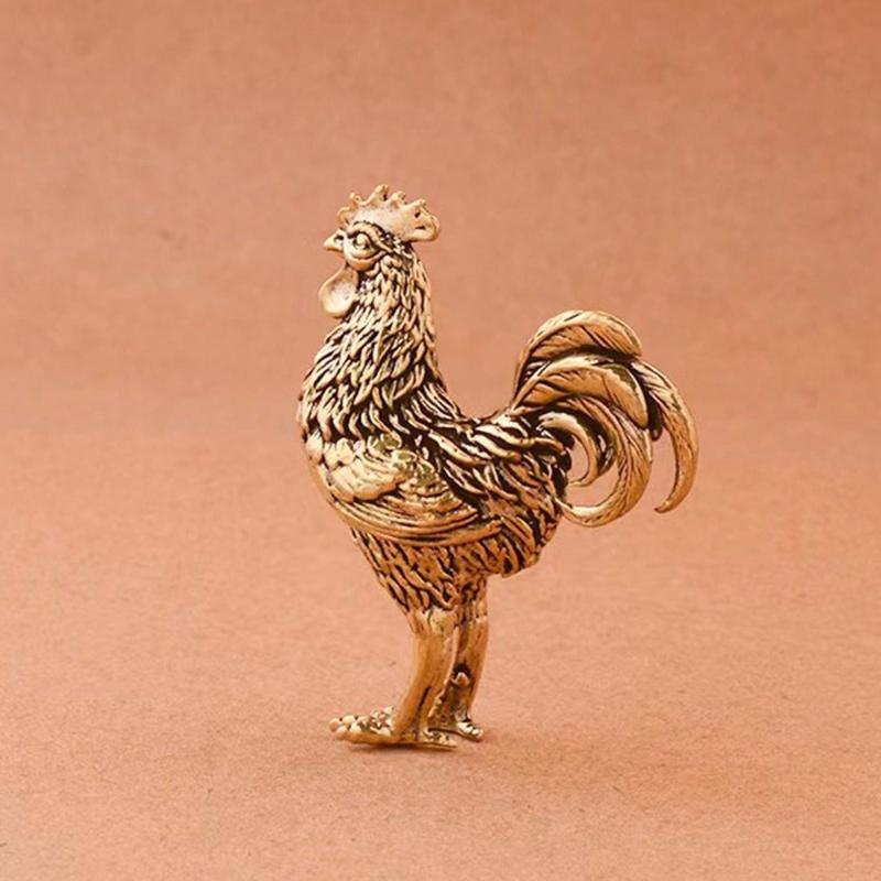 1pc Brass Rooster & Hen Figurines Set, Thanksgiving Collectible Ornaments, Zodiac Chicken Decor, Tabletop Tea Pet Ornaments for Home Living Room