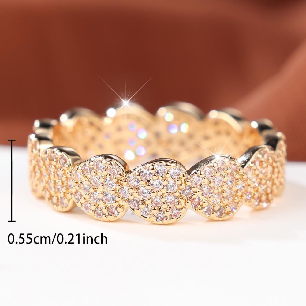 Luxury Gold Color Scalloped Zircon Pave Ring for Women Fashion Jewelry Daily Party Wedding Gift