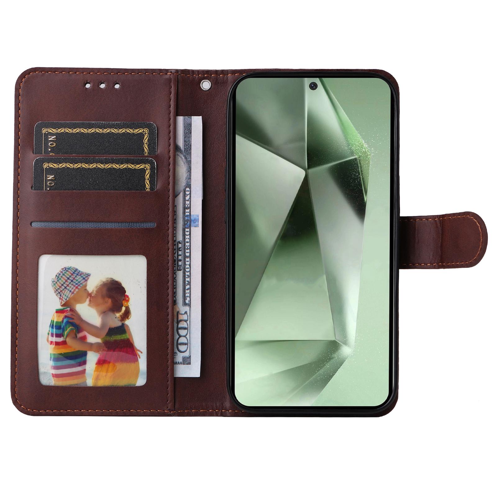 

For Samsung Galaxy S24 FE Wallet Case PU Leather Stand Flip Phone Cover Brown