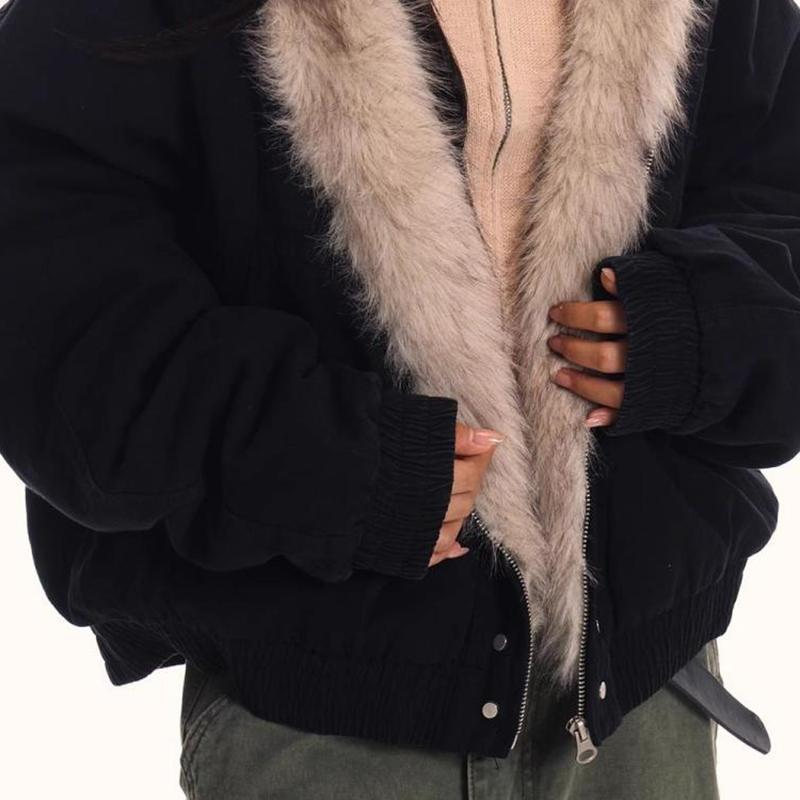 Harajuku Warme Jacke Herren Damen Retro Jacke Locker Punk Pelzjacke