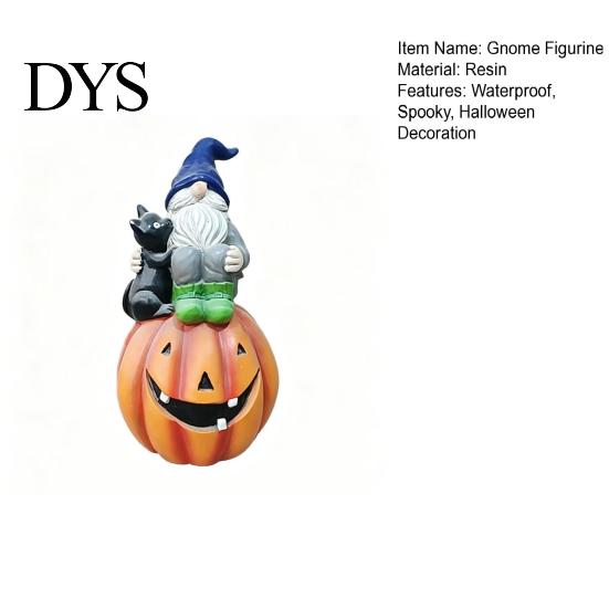 Autumn Home Accents Halloween Gnome Outdoor Garden Statue, Resin On Pumpkin Figurine with Hand Painted Yard Decor Black Cat, Fall Dwarf Sculpture for