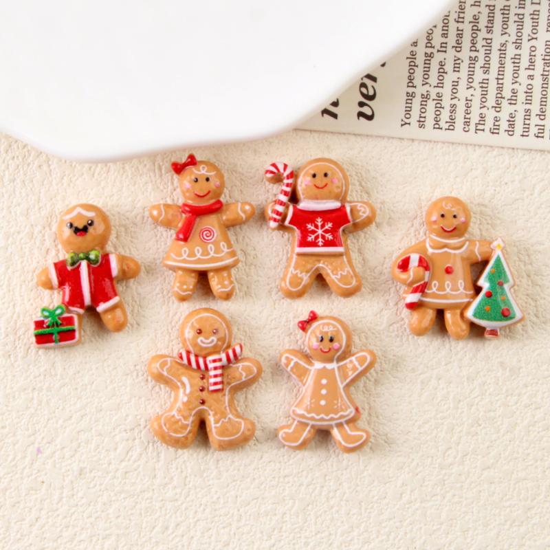 10Pcs Cute Christmas Gingerbread Man Resin Flatback Accessories Diy Hairpin Hair Shoes Scrapbook Keychain Decor
