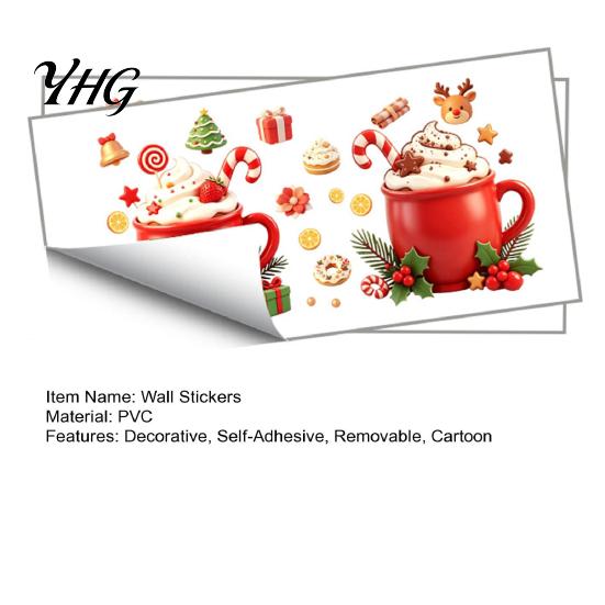 Christmas Holiday Fridge Decorations 2Pcs Hot Drinks Wall Stickers for Kitchen Cabinets, Self-Adhesive Art Removable Festive Decor, PVC Mug