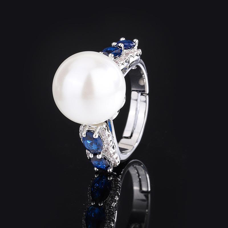 Jewelry Copper Platinum Plated Simulation Color Treasure Inlaid Austrian Fritillary Pearl Temperament Women'S Ring 14Mm