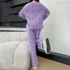 Ladies' Fashionable Warm Top Casual Cotton Pants Home Solid Color Pajamas Set