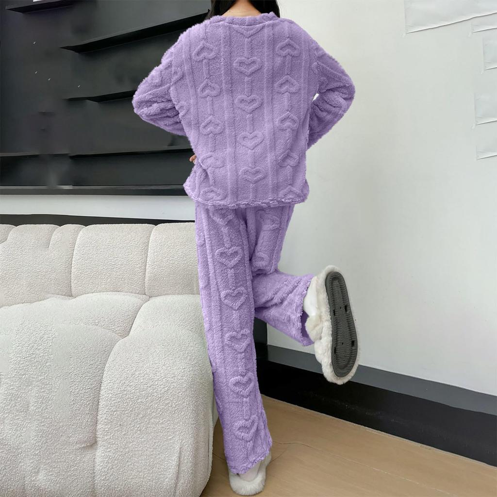 Ladies' Fashionable Warm Top Casual Cotton Pants Home Solid Color Pajamas Set