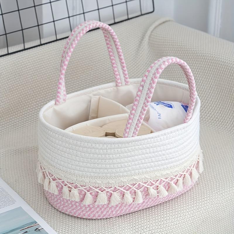Woven Rope Multi-grid Baby Supplies Storage Basket, Large Capacity Portable Household Organizer
