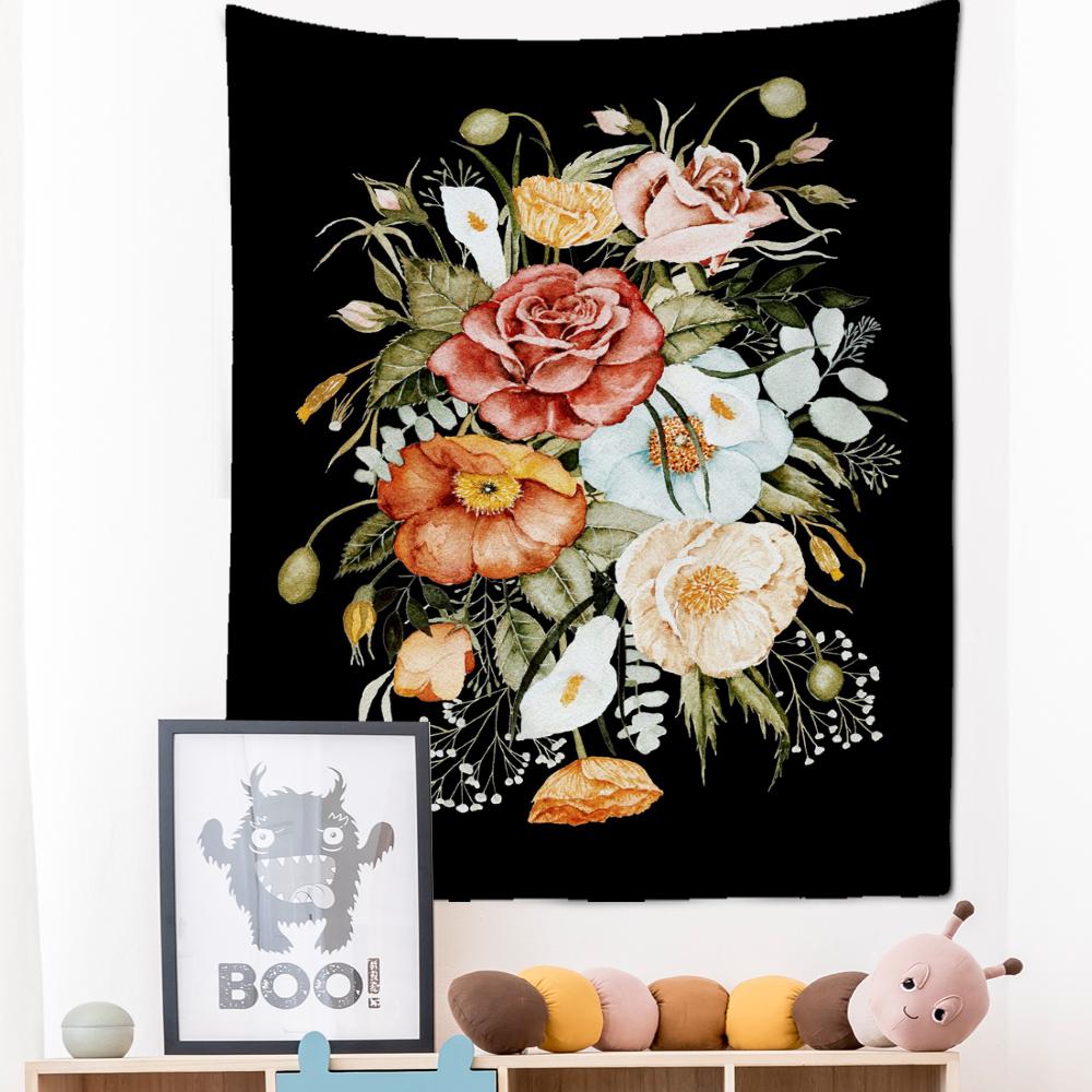 Kwiatowy Obraz Olejny Gobelin Wiszący na Ścianie Ins Minimalistyczna Sztuka Hippie Tapiz Psychodeliczny Czarownictwo Pokój Dziewczyny Wystrój