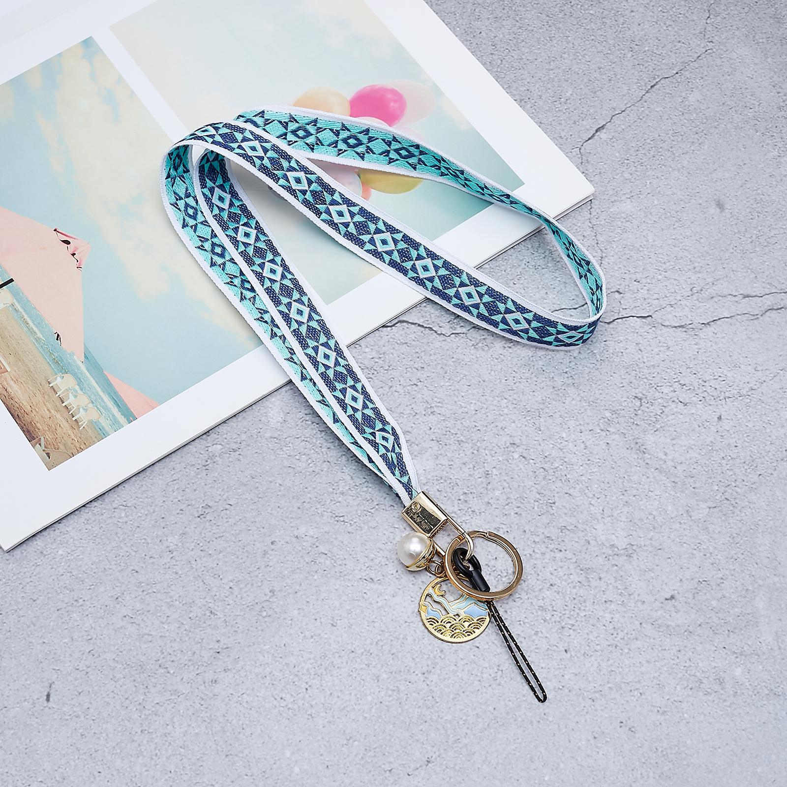 

Totem Series Phone Lanyard 80cm Crossbody Neck Strap Vintage Pendant Mobile Phone Lanyard Blue