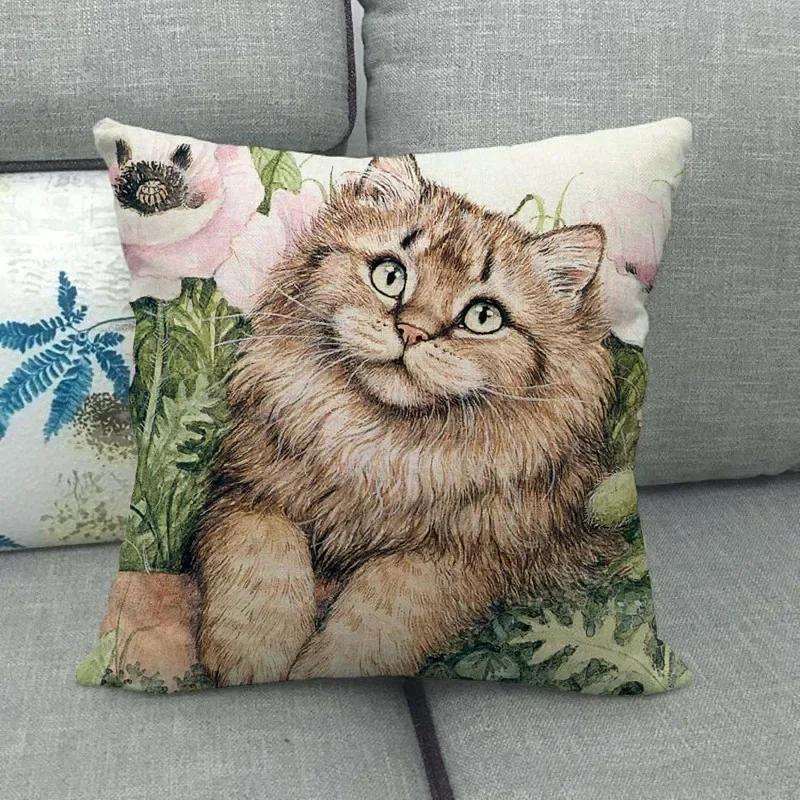 Lovely Cat Sleeping In The Garden Colorful Pillowcase Funny Animal Linen Cushion Cover Home Decor Seat Throw Pillow Covers
