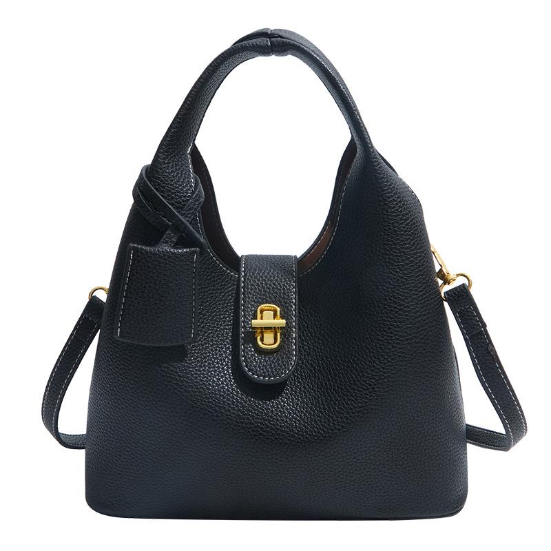 Modische Damen-Handtasche, Kleine Tragetasche, Retro und Einfache Beuteltasche, Einzelne Schulter-Crossbody-Tasche schwarz