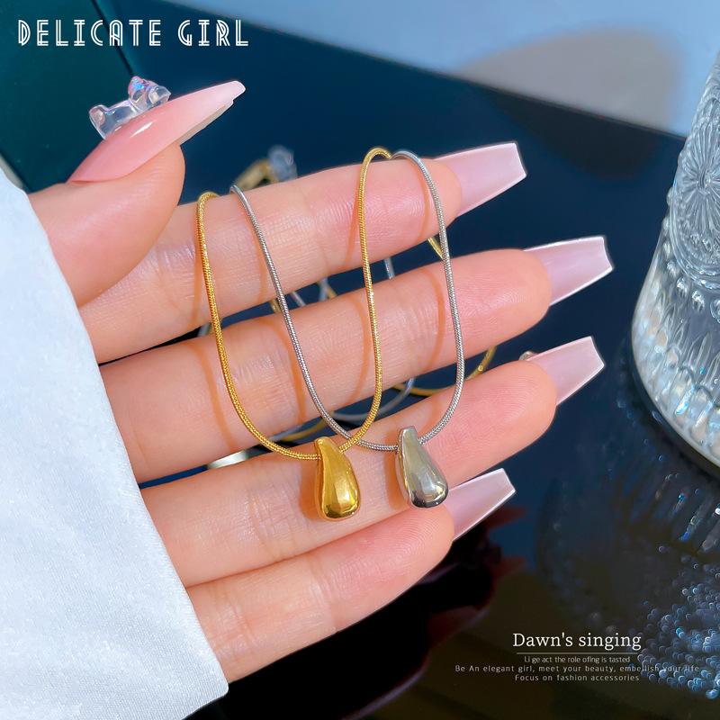Small Water Drop Temperament Furnace Real Gold Necklace Female Collarbone Chain With Jewelry