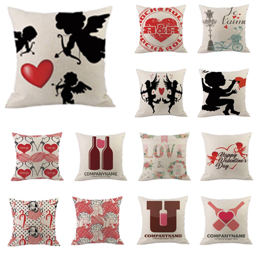 Buy Happy Valentine Pillow Cases Cotton Linen Sofa Cushion Cover Home