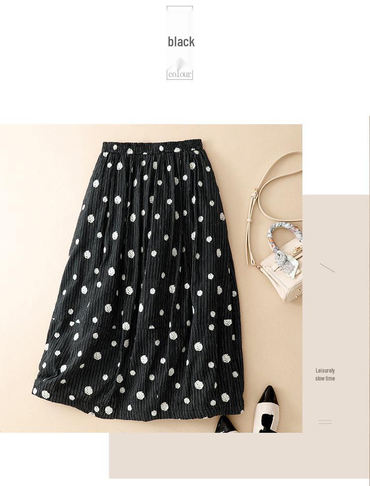 2025 Polka Dot Quilted A-line Women's Skirt - Black, Warm, Trendy, Autumn/Winter