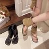 Fashion Cool Boots for Women Summer Suede Casual Ankle Boots Fashion Herringbone Toe Clip Toe Boot Retro Belt Buckle Open-toe Cool Boots