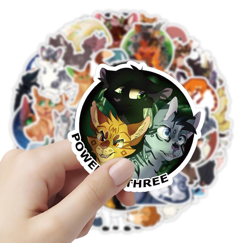 Non-Toxic 50Pcs/Pack Cat Warrior Anime Cartoon Sticker Diy Diary Cute Aesthetic Cat Waterproof Stickers For Water Bottle Laptop Phone