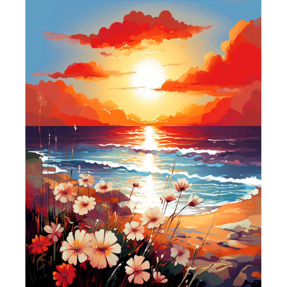 CHENISTORY Coloring By Number Sunset Scenery For Adults DIY Picture By Numbers Seascape Flower Drawing On Canvas Home Decor Gift