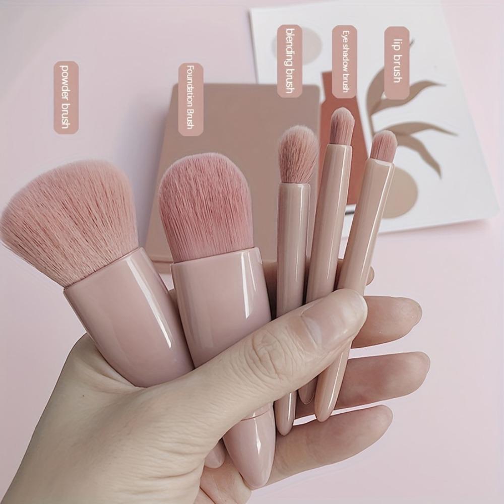 5-pack mini travel portable box with mirror makeup brush set loose powder brush foundation brush eye shadow brush lip blending brush