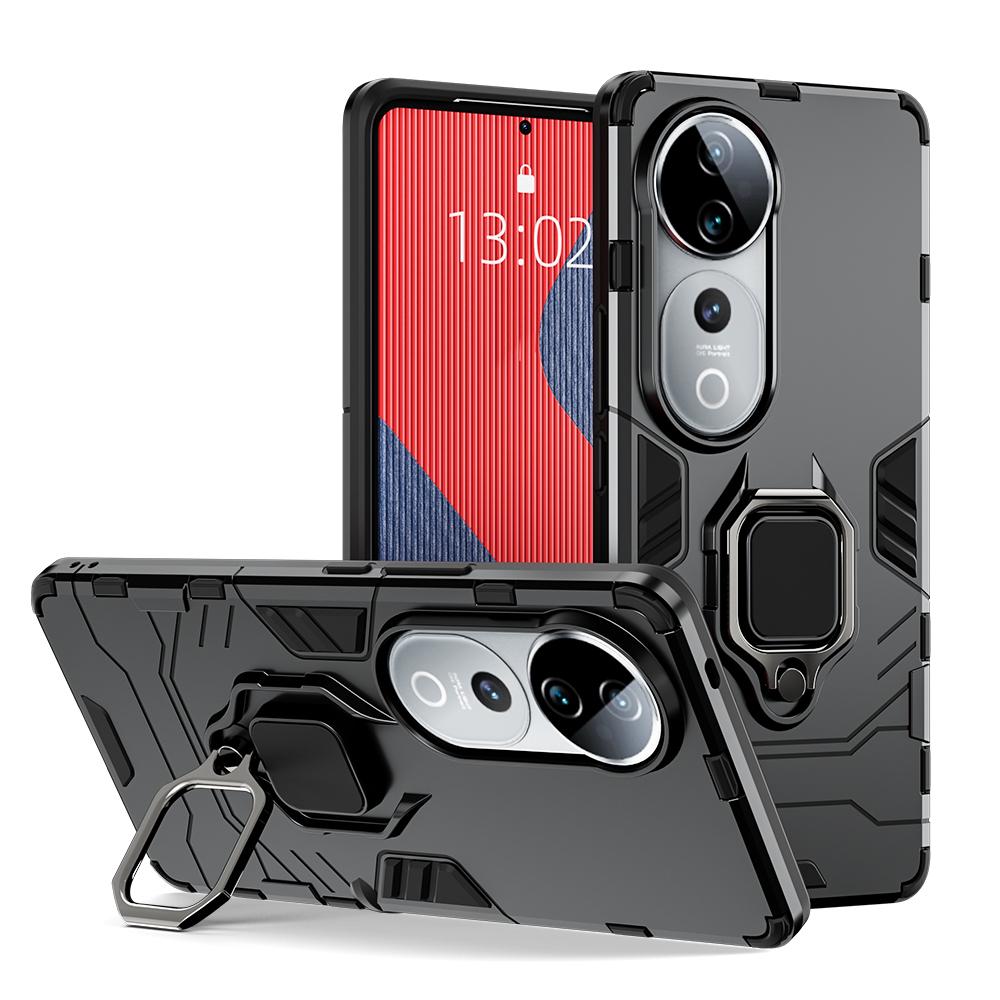 KEYSION VIVO V40 5G V40 Pro için Darbeye Dayanıklı Zırh Kılıfı Yumuşak Silikon + PC Halka Standı Tutucu Telefon Arka Kapağı VIVO V40 Pro 5G için