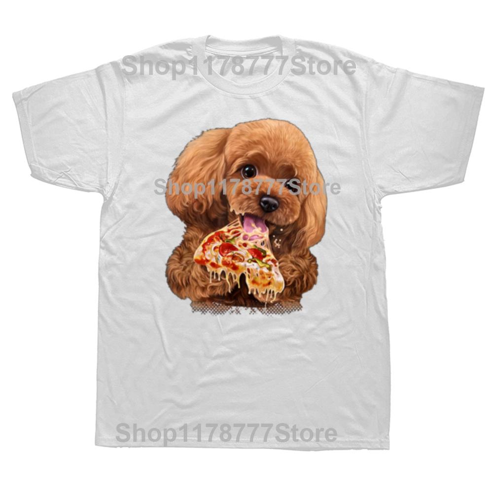 Hungry Poodle Puppy Pizza Dog Dad T Shirt Tee Tops Round Neck ShortSleeve Fashion Tshirt Clothing Casual Party Tshirts