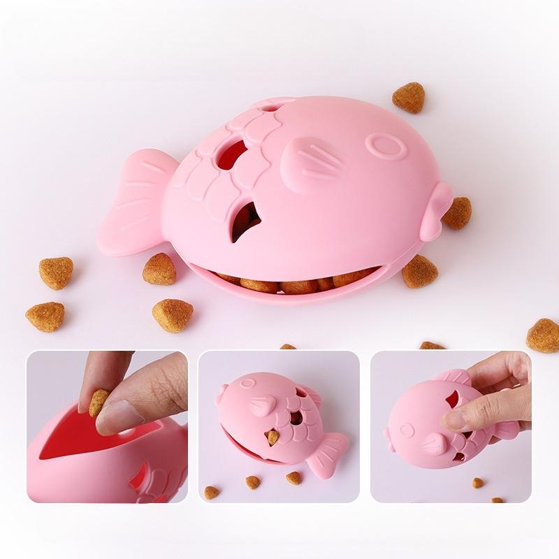 Cat Chew Leak-Proof Feeding Toy Silicone Interactive Fish Educational Kitten Toy Bite Training Eat Play Fun Pet Supplies