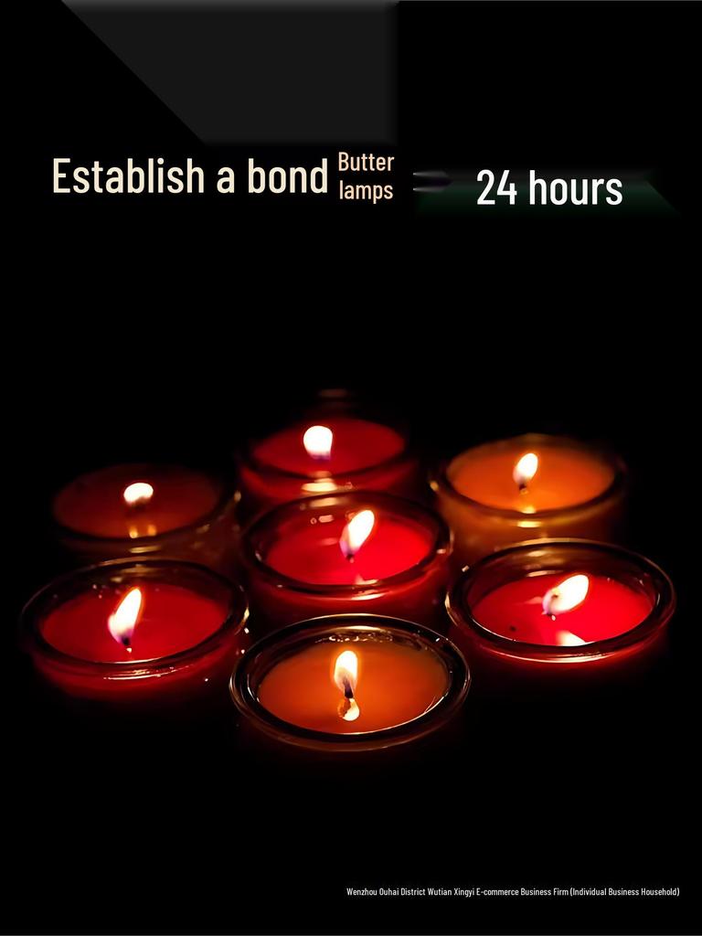 Smokeless Lotus Glass Oil Lamp - 24-Hour Ghee Candle for Buddha Offerings