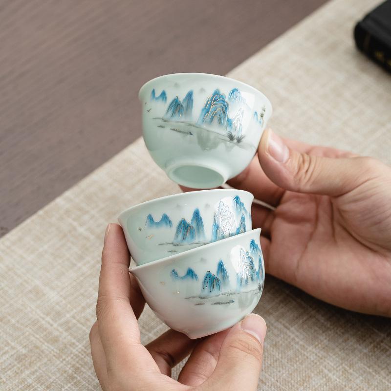 Ceramiczny kubek pojedynczy z malowidłem krajobrazowym, kubek do herbaty, kubek mistrzowski, kubek do degustacji herbaty, kubek do parzenia herbaty, zestaw do herbaty Kung Fu