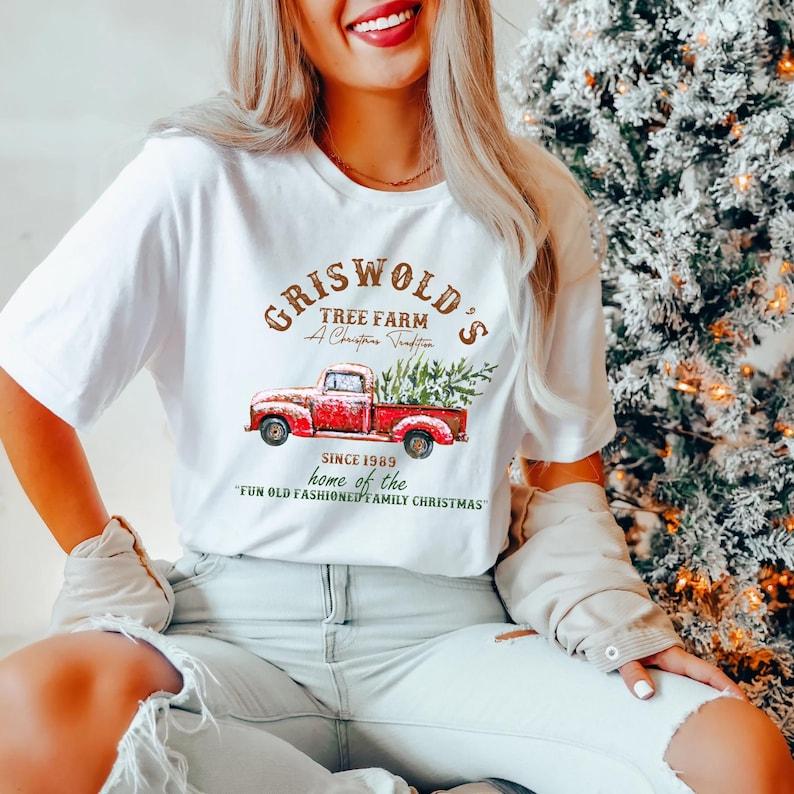 Griswold Christmas Tree Farm Pattern Print Tshirt Unisex Shortsleeved Retro Christmas Gift Fashion Tops Clothing