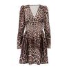 Fashion Vintage Leopard Print Dress Sexy Waist Trimming A- line Skirt Design Ins Style Long Sleeve Short Dress