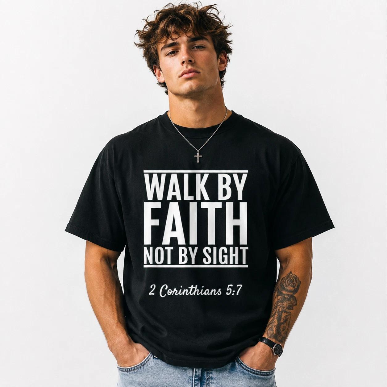 Walk By Faith Not By Sight T Shirt Bible Verse Graphic Inspirational Tee L