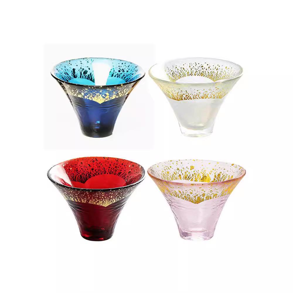 Mount Fuji Cup Gold Foil Crystal Glass Sake Cup