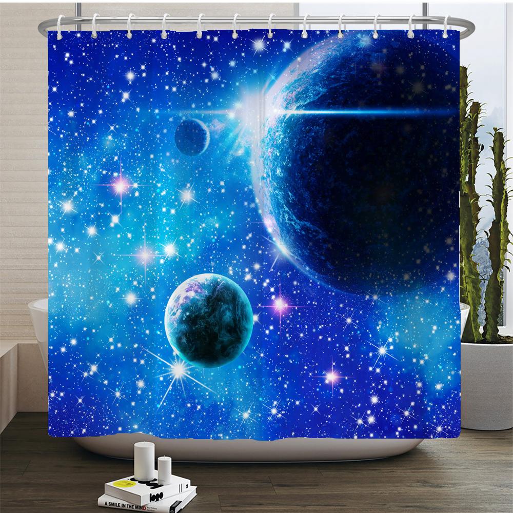 Moon Starry Sky Shower Curtain Midnight View Dreamy Mystic Bathroom Curtains Waterproof Fabric Home Decor Curtain With Hooks