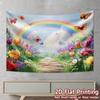 2D Frühlings-Regenbogen-Hintergrund, Bunter Garten mit Tulpen & Schmetterlingen Hintergrund für Outdoor-Themenveranstaltungen