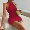 2024 Damen Frühling/Sommer Rückenfreies Stehkragen Bodycon Kleid